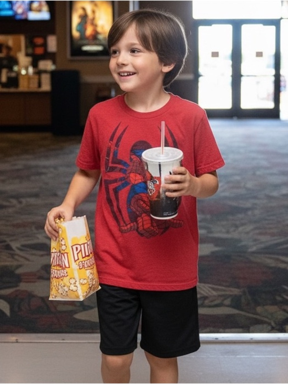 Marvel Red Spider-Man Graphic Tee & bcg Black Shorts Matching Set